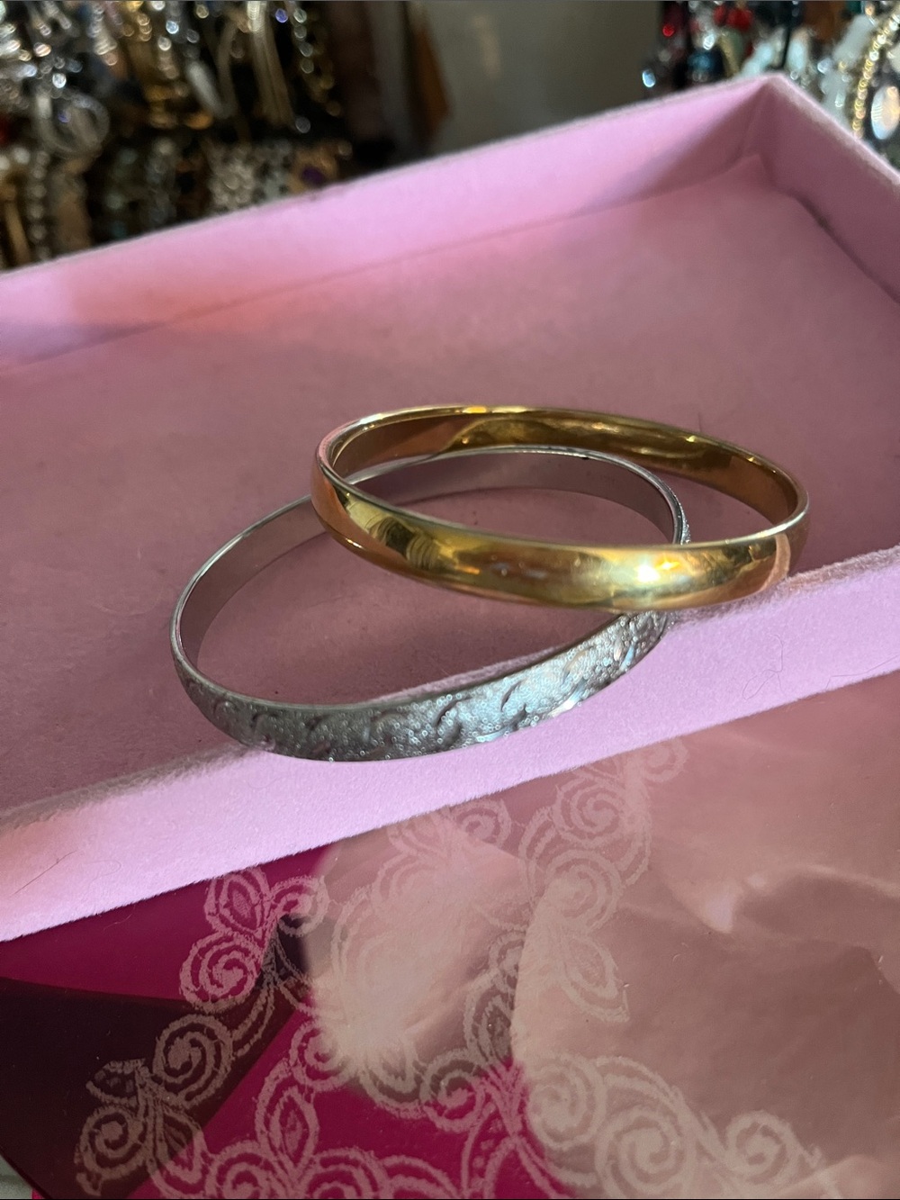Two Monet Vintage Bangles Gold Tone and Silver Tone